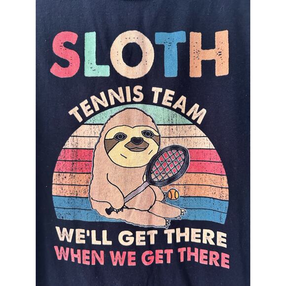 Gildan SLOTH Tennis Funny Gag Graphic Tee Lazy Slow Dad Jokes Cute Medium M Cute - Picture 3 of 4